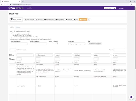 Importeren data in SW-Retail systeem